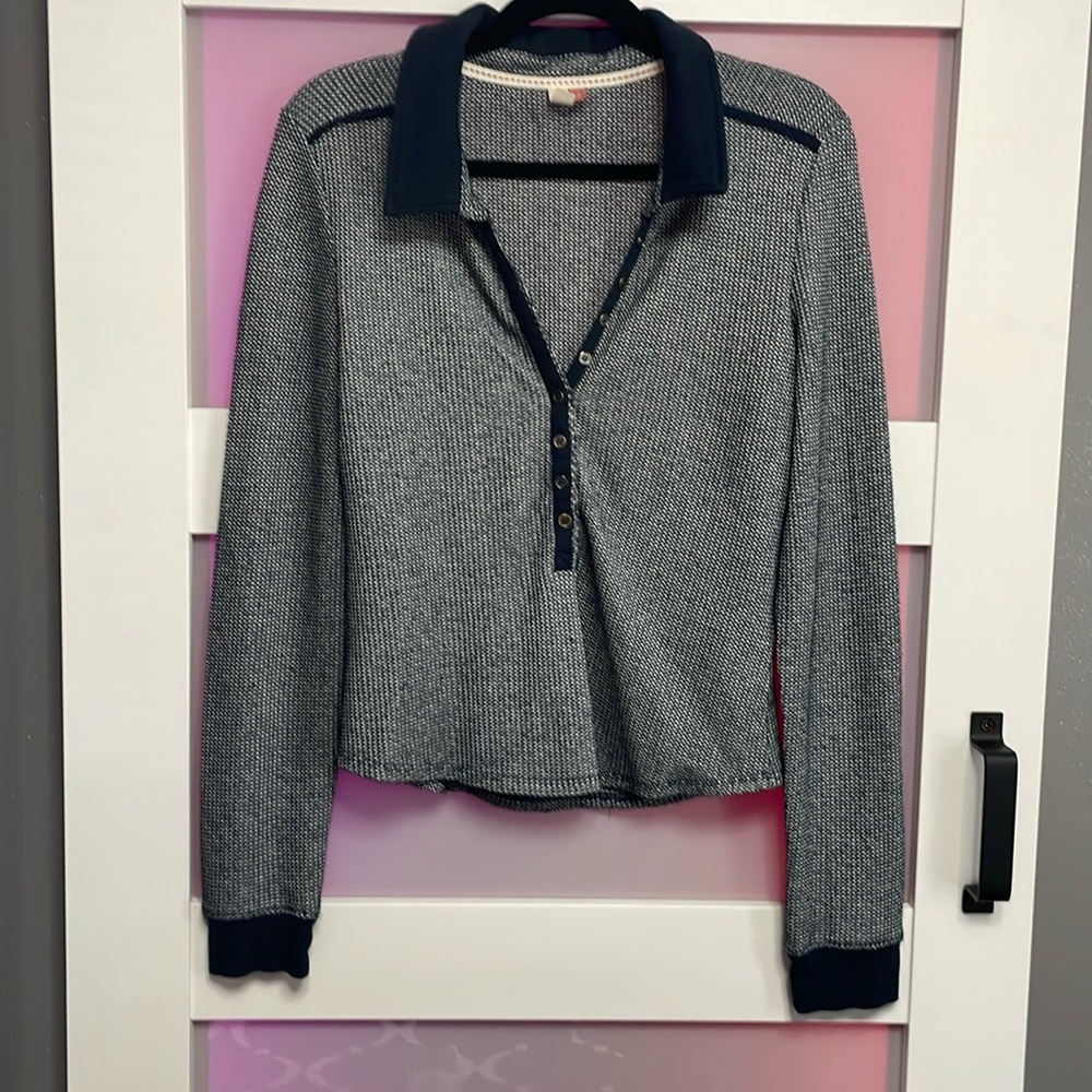 Pilcro Long Sleeve Waffle Henley Size Medium Navy